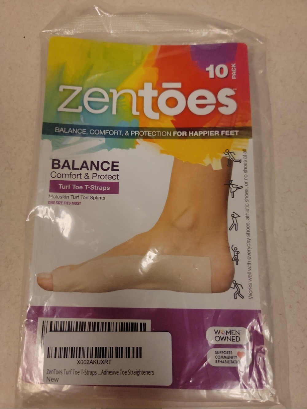 Zentoes Balance Turf Toe T-Strap Moleskin Splints for Big Toe Injuries (10 Pack)